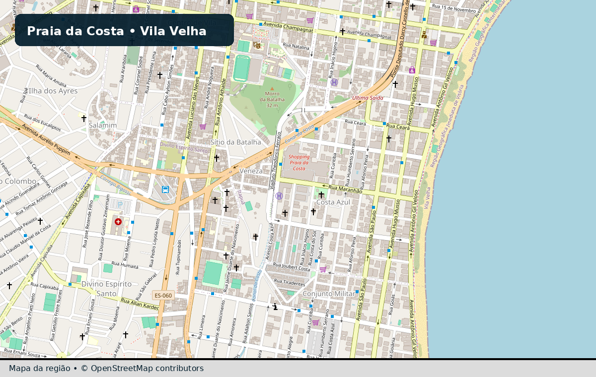 Mapa da região da Praia da Costa em Vila Velha